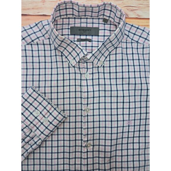 Givenchy Mens Modern Fit Long Sleeve Plaid Shirt Large - Picture 4 of 8